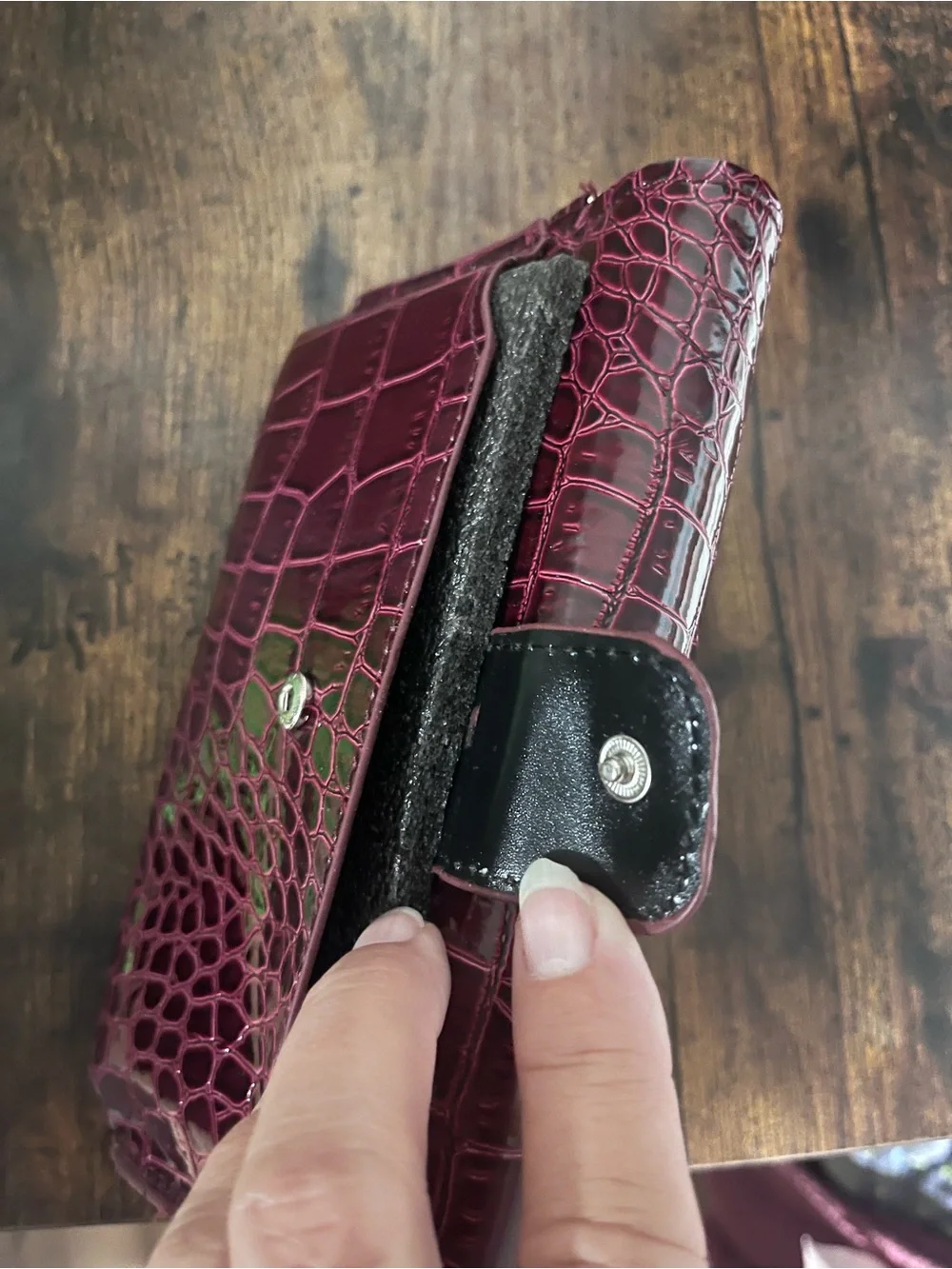 Faux Croc-Embossed Leather Red/Burgundy Shoulder Bag